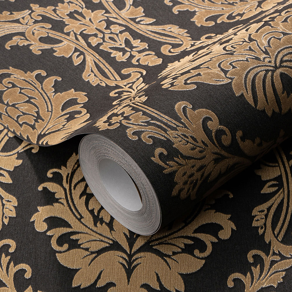 Erismann Decadent Damask Textured Black Vinyl Wallpaper Image 2