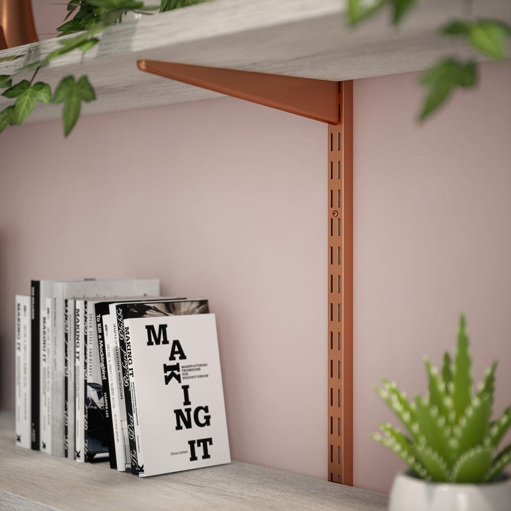 Rothley Polished Copper Twin Slot Shelving Kit 4.5 inch Brackets and 78 inch Uprights Image 2