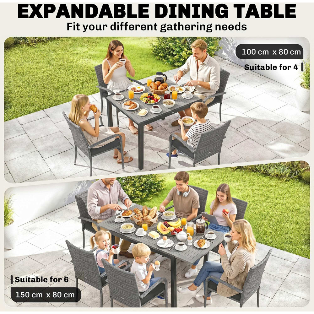 Outsunny 6 Seater Rattan Garden Furniture Set Light Grey Image 5