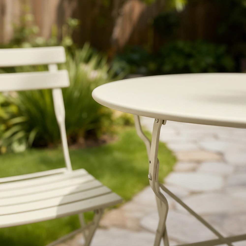 Home Source Clifton 2 Seater Cream Metal Folding Bistro Set Image 4
