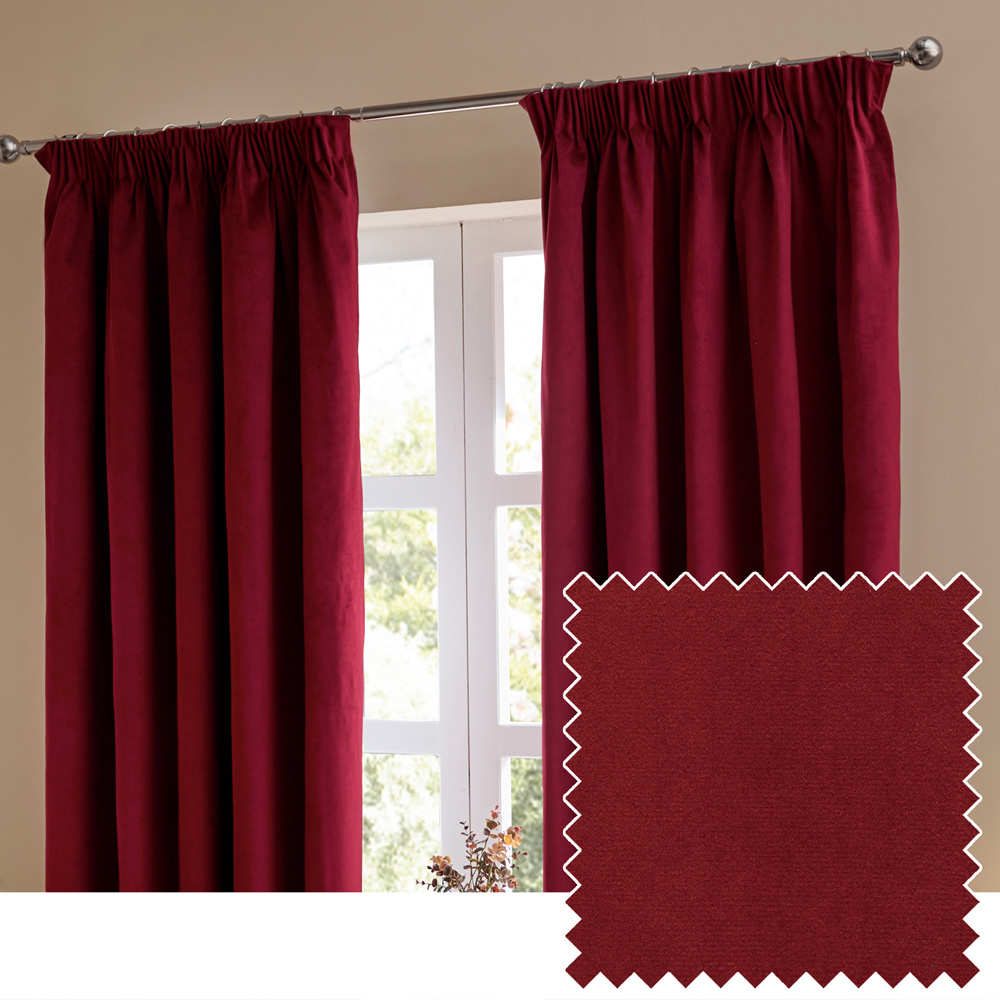 Furn The Ultimate Burgundy Velvet Blackout Pencil Pleat Curtains 168 x 229cm Image 6