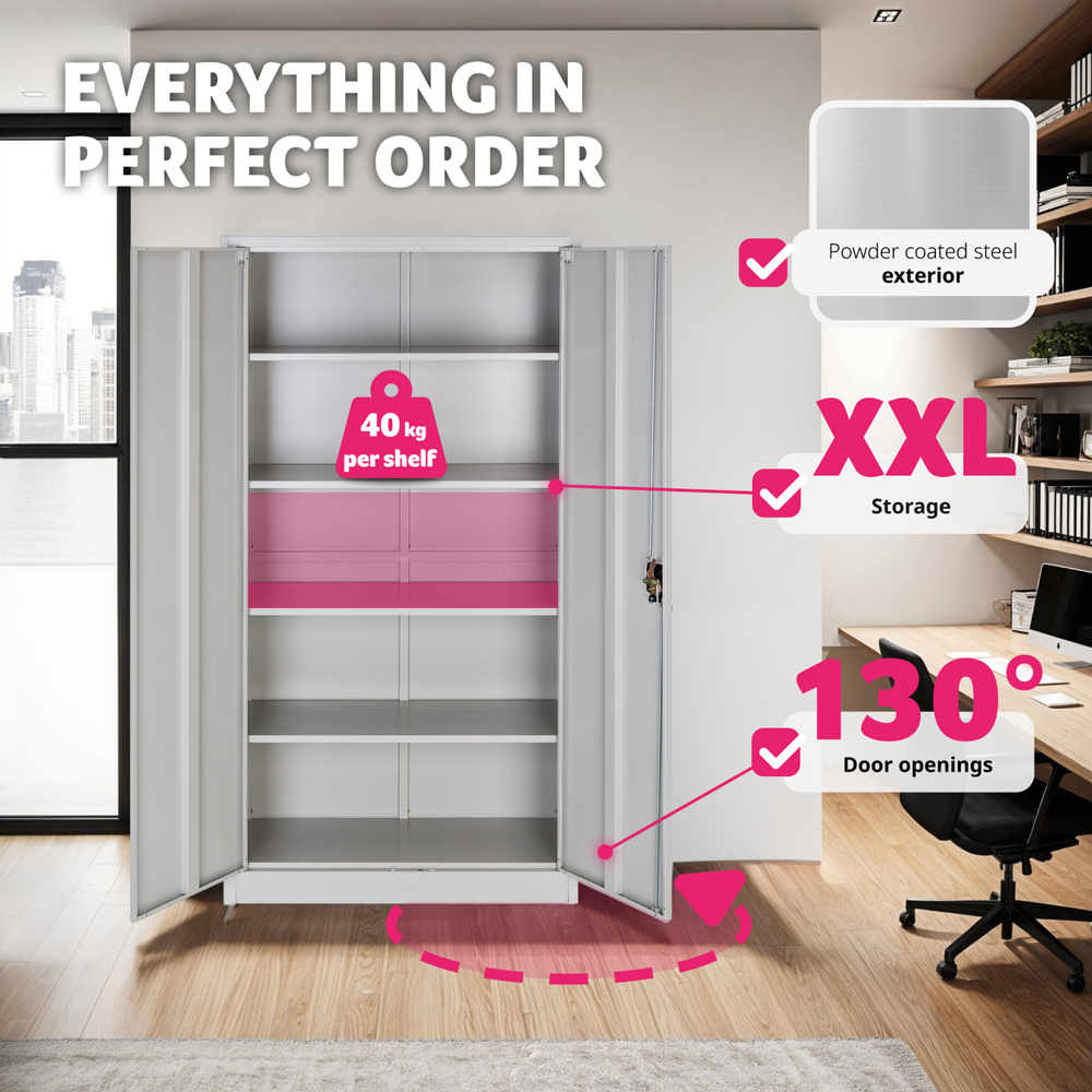 Tectake Grey Filing Cabinet Blain with Adjustable Shelves Image 8