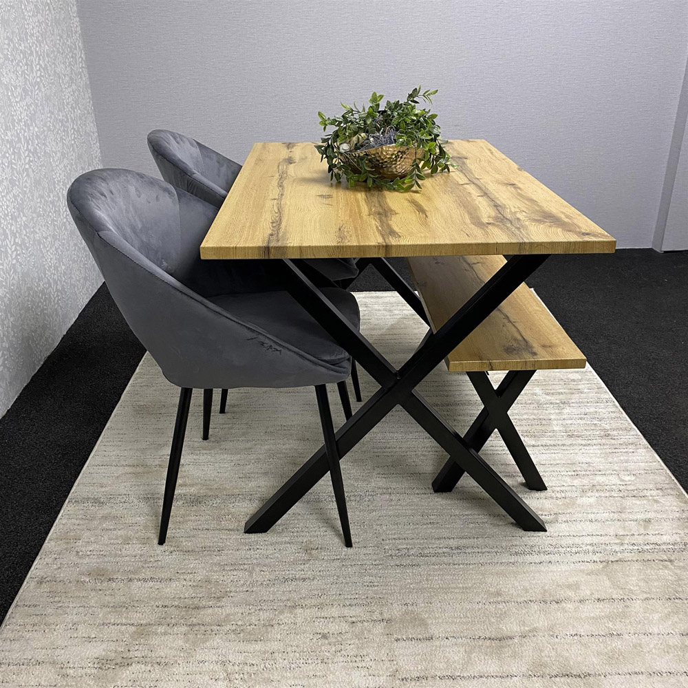 Kosy Koala 4 Seater Grey Velvet Wooden Dining Table Set with Bench Image 8