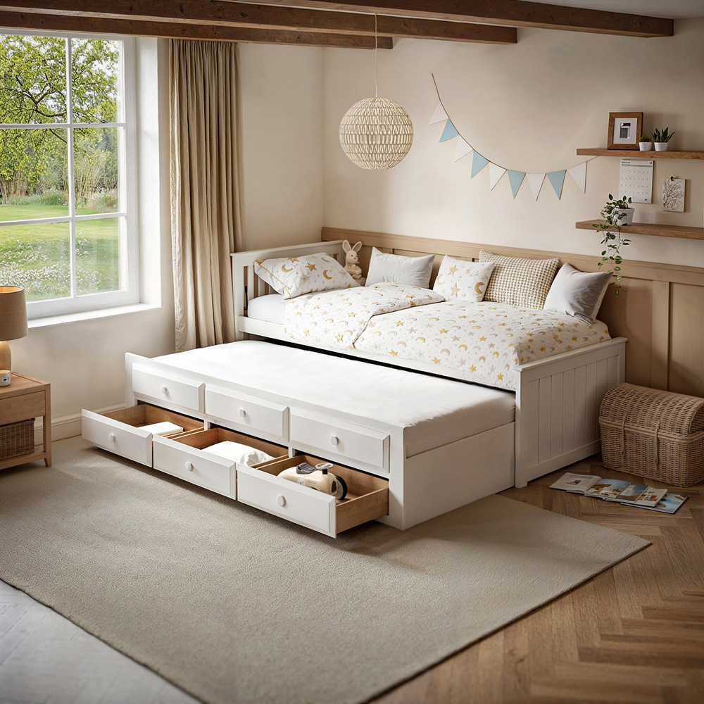 Flair Montana Captain's Single White 3 Drawer Wooden Guest Bed with Trundle Image 7