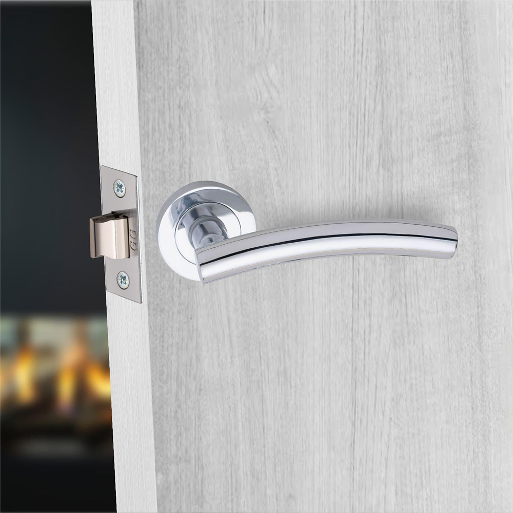 Golden Grace Polished Chrome Arched T-Bar Door Handle with Spindle and Fixing 6 Pack Image 2