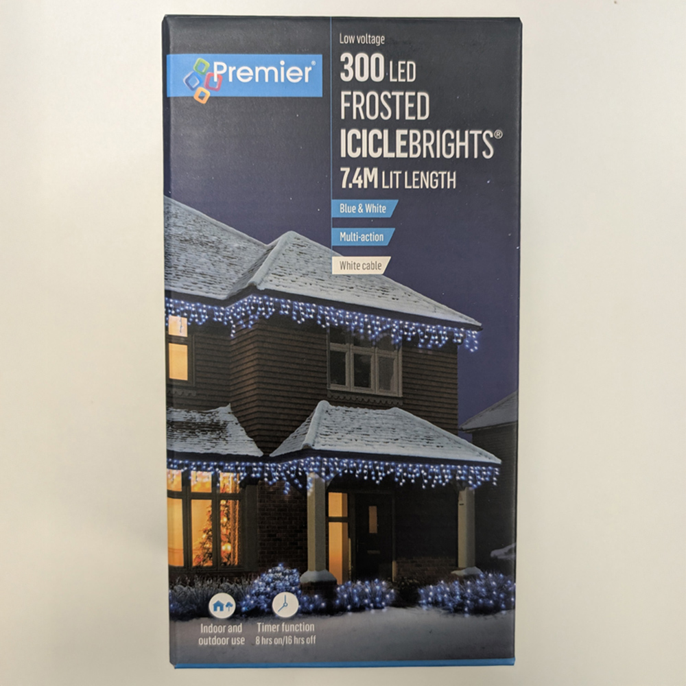 Premier IcicleBrights 300 Light Blue and White LED String Light 7.5m Image 5