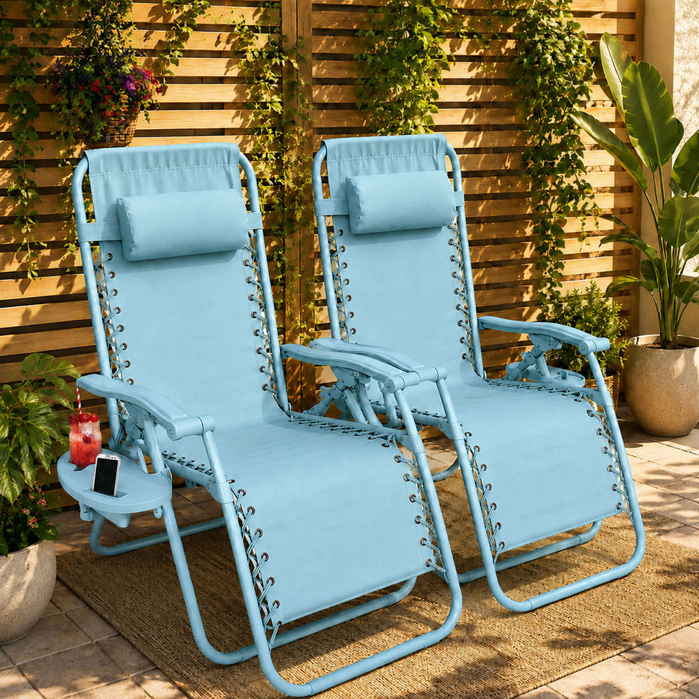 Neo Set of 2 Blue Zero Gravity Reclining Foldable Sun Loungers Image 5