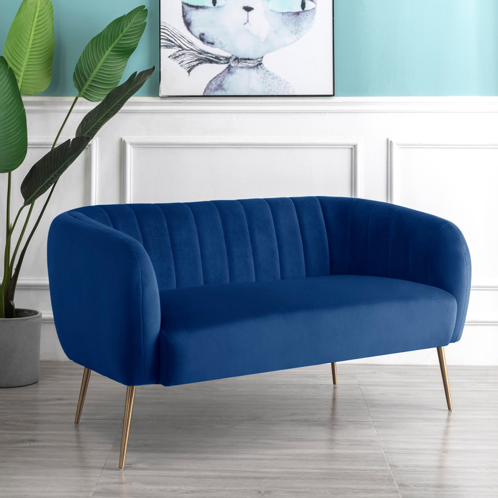 Matilda 2 Seater Dark Blue Velvet Sofa Image 4