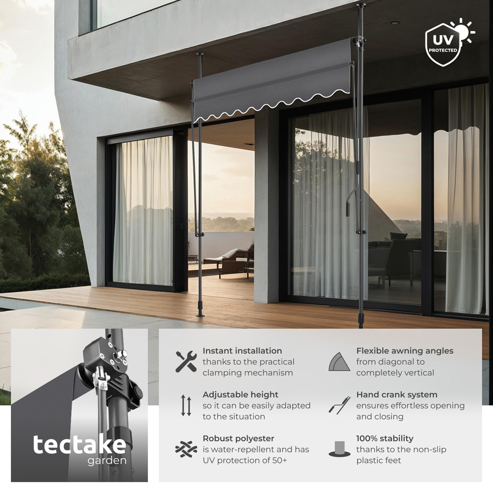 tectake Black and Grey Retractable Awning 2 x 1.8m Image 6