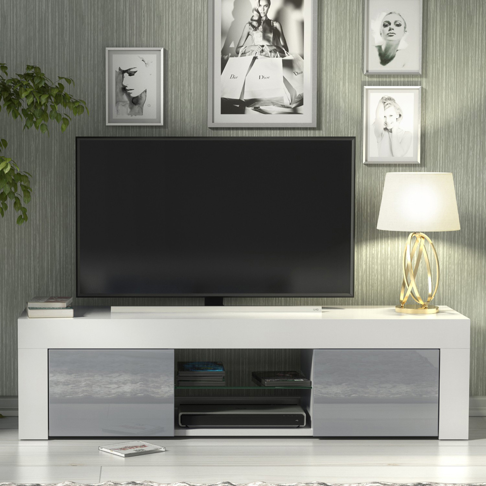 Creative Furniture Loom White and Grey Gloss 2 Door 2 Shelf TV Unit Image 4