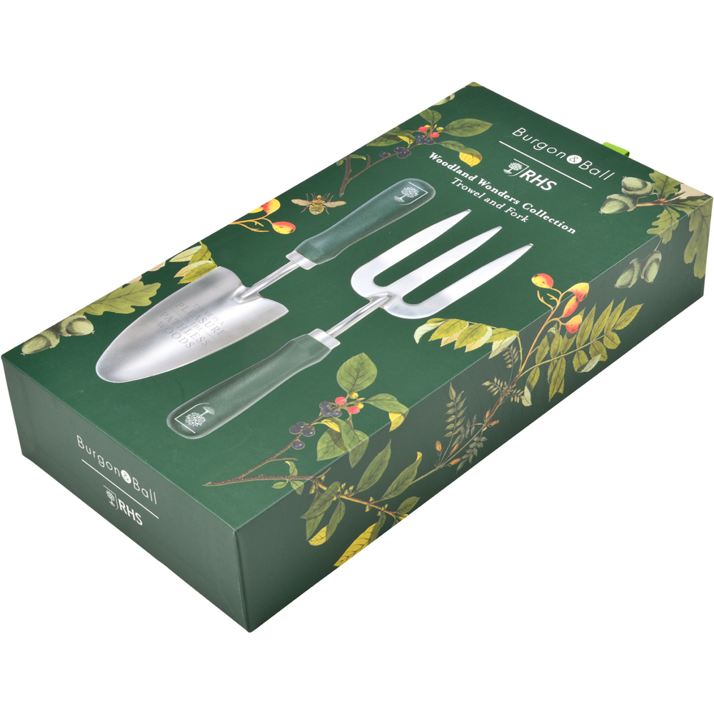 RHS Woodland Wonders Stainless Steel Garden Trowel and Fork Set in Gift Box Image 6