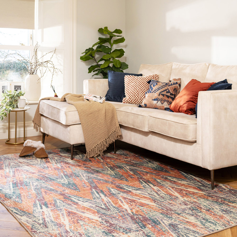 Kukoon Abstract Soft Chenille Beige Multicolour Washable Rug 200 x 290cm Image 2