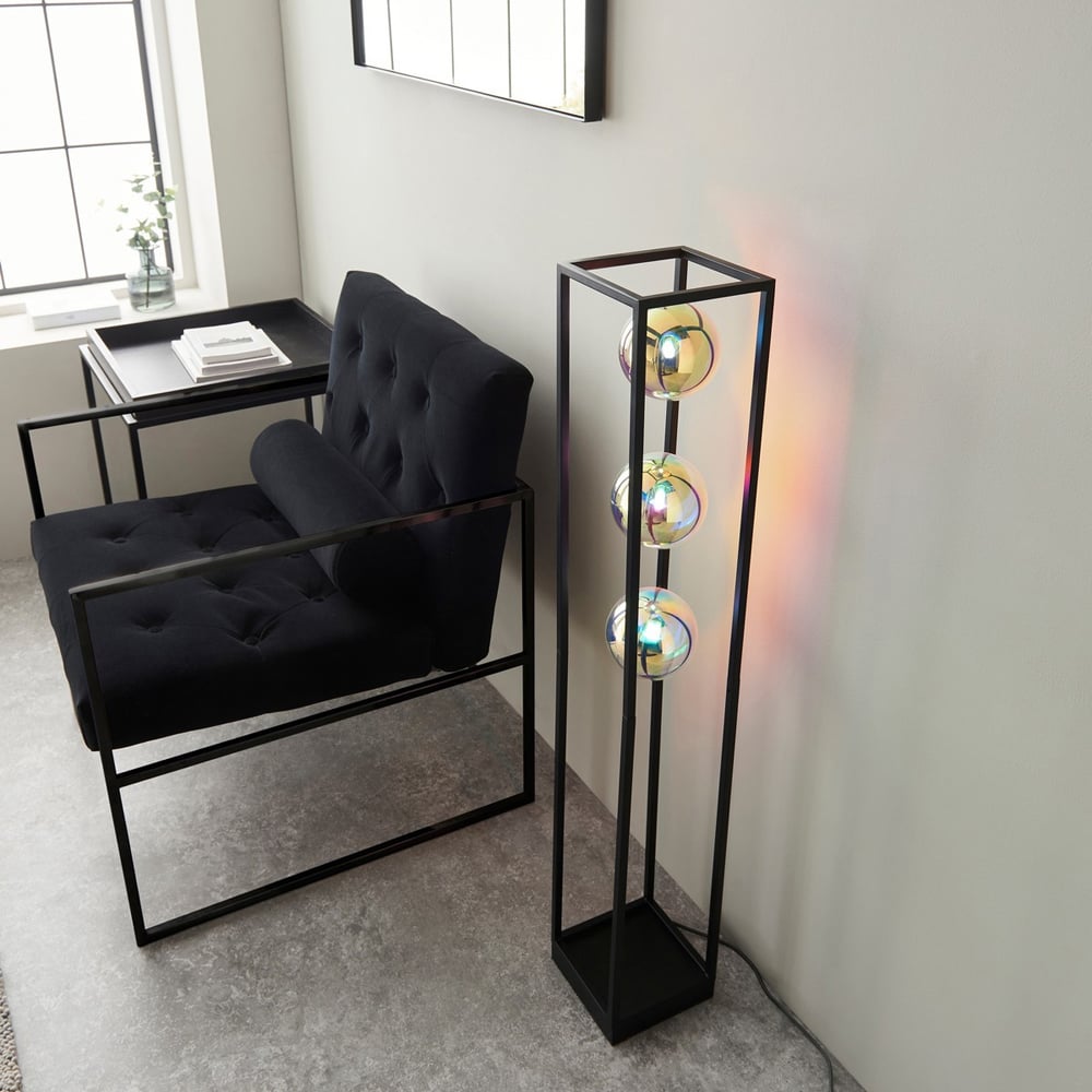 Merano Bologna 3 Light Iridescent Glass Matt Black Floor Lamp Image 6
