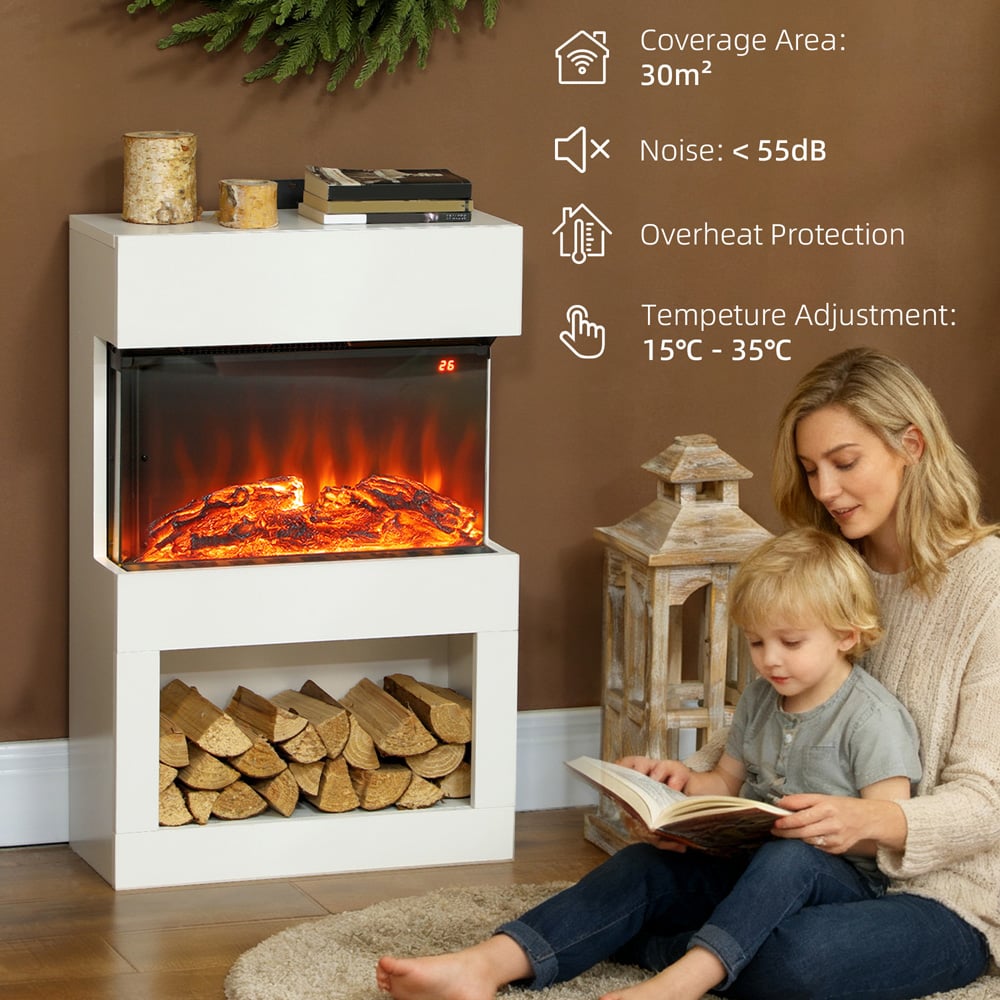 HOMCOM White Electric Fireplace and Mantel with Remote 2000W Image 4