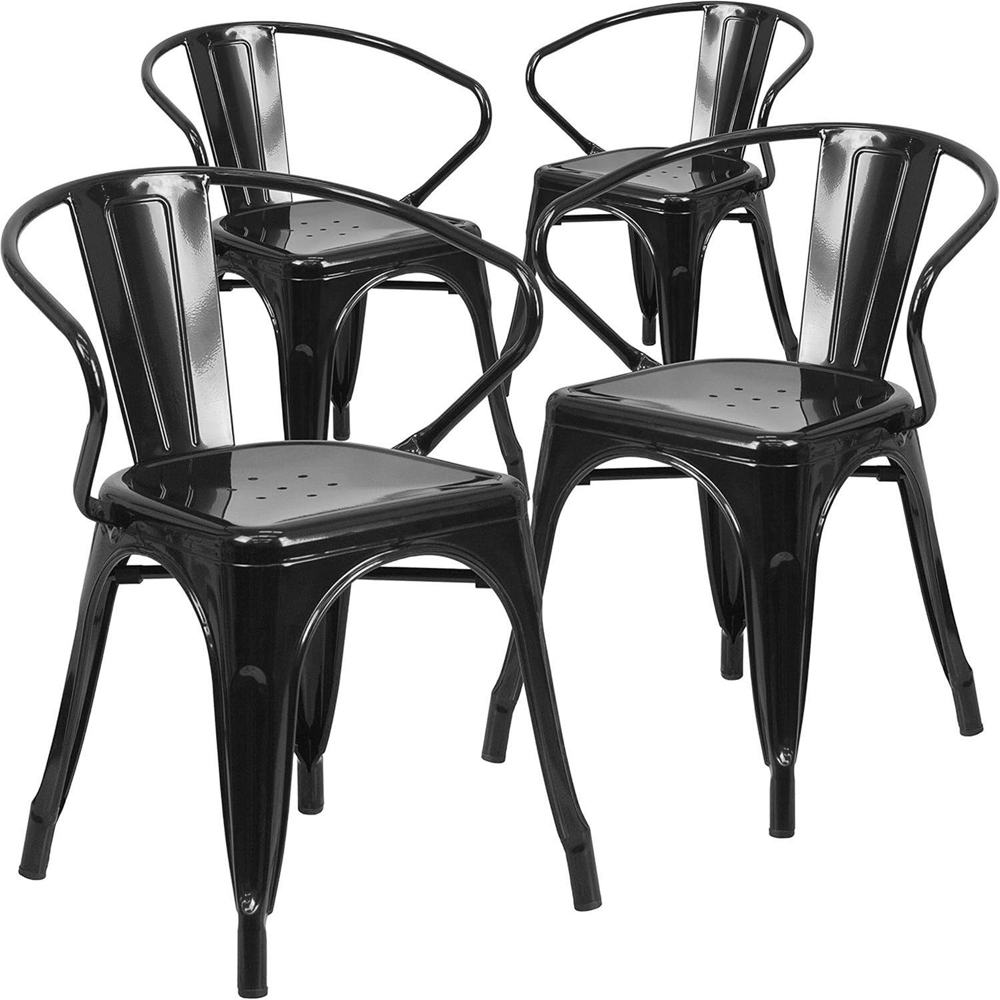 FWStyle Set of 4 Black Galvanised Steel Ready Assembled Chairs Image 2