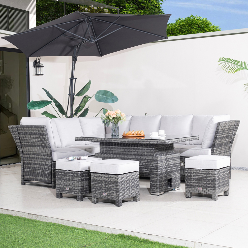 Direct Wicker Grey 8 Seater Rattan Garden Corner Sofa Set with Rising Table and Ottomans Image 5