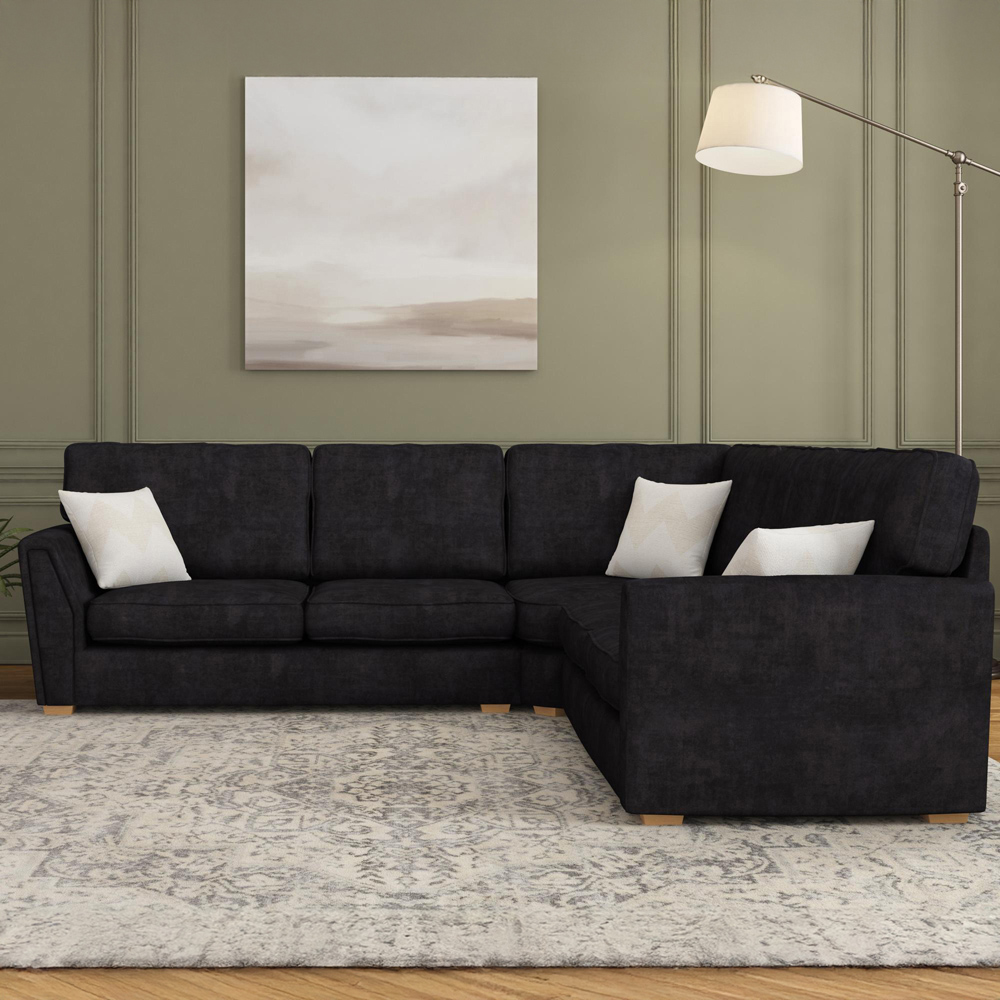 Wendleberry 4 Seater Ebony Plush Velvet Fixed Back Corner Sofa Image 5