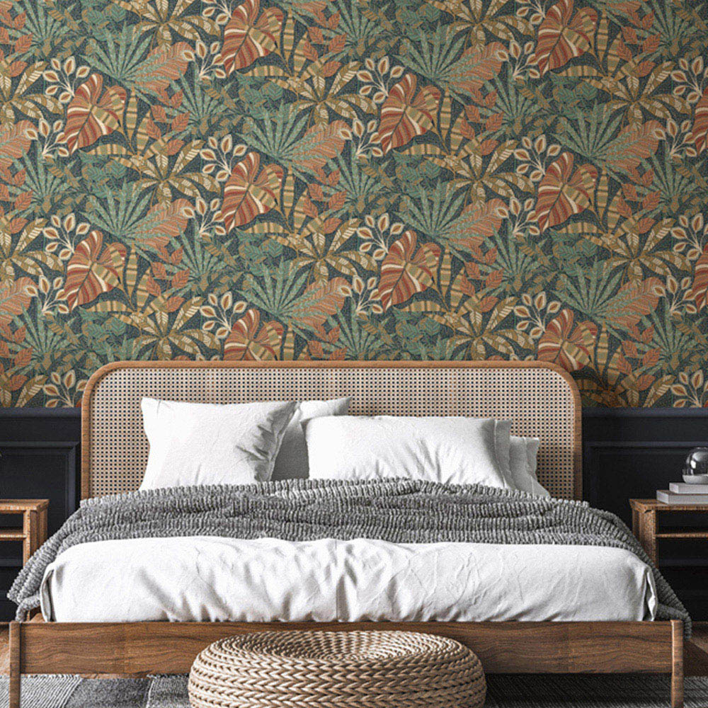 Esselle Home Kirra Leaf Navy and Spice Wallpaper Image 3