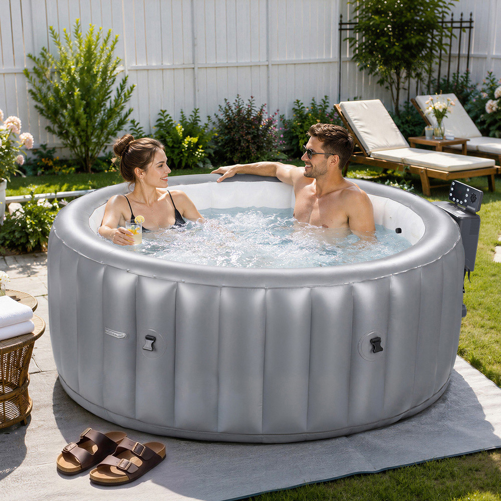 Living and Home 3 Person Grey Inflatable Hot Tub with Bubble Massage Image 3
