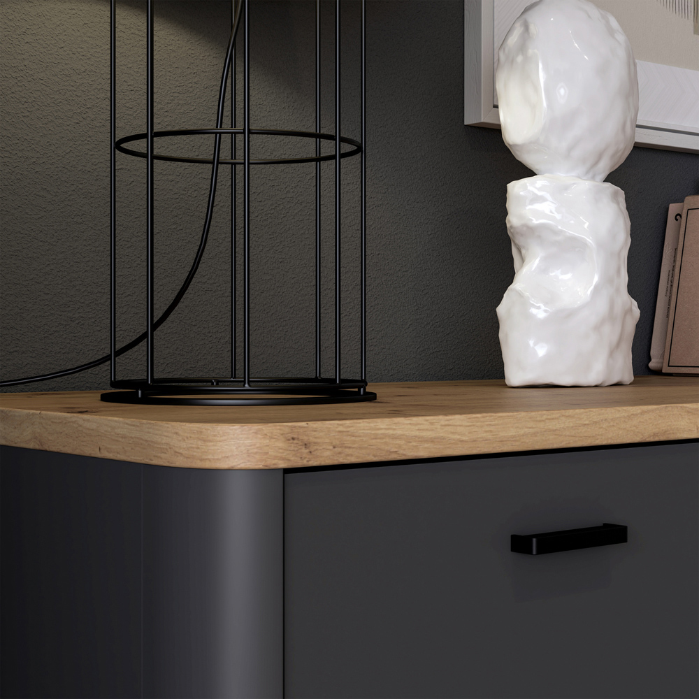 Florence Klara 3 Door Single Drawer Single Shelf Grey and Oak Sideboard Image 6