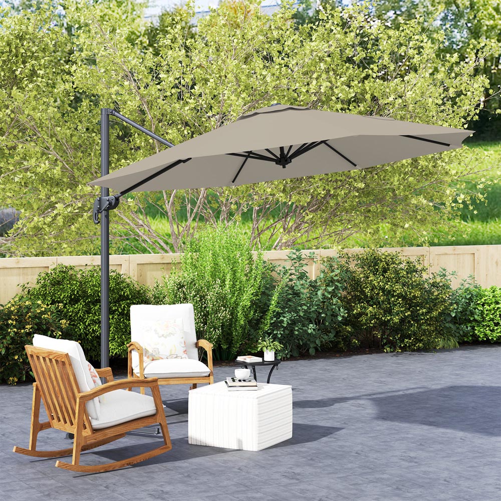 Outsunny Light Grey Cantilever Parasol with Cross Base 3m Image 4