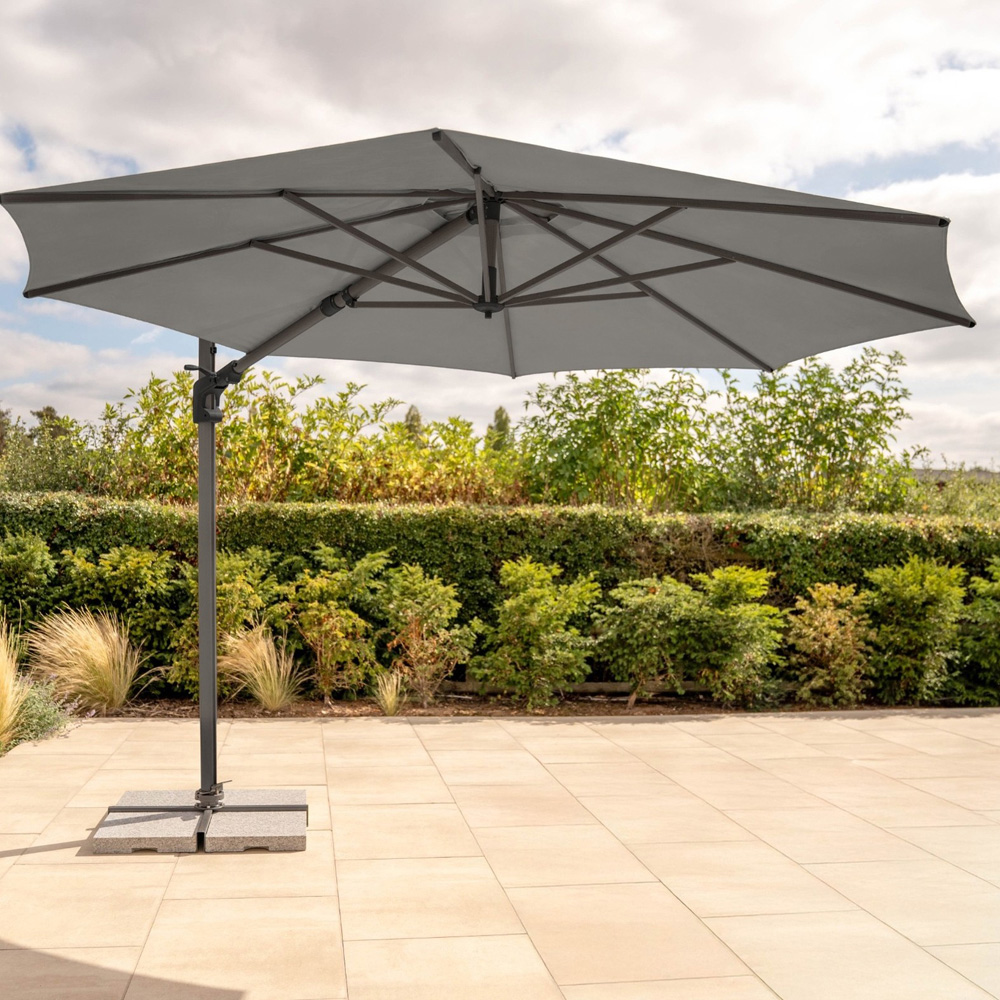 Kettler Luna Grey and Slate Round Side Tilt Cantilever Parasol with Granite Base and Night Cover 3m Image 2