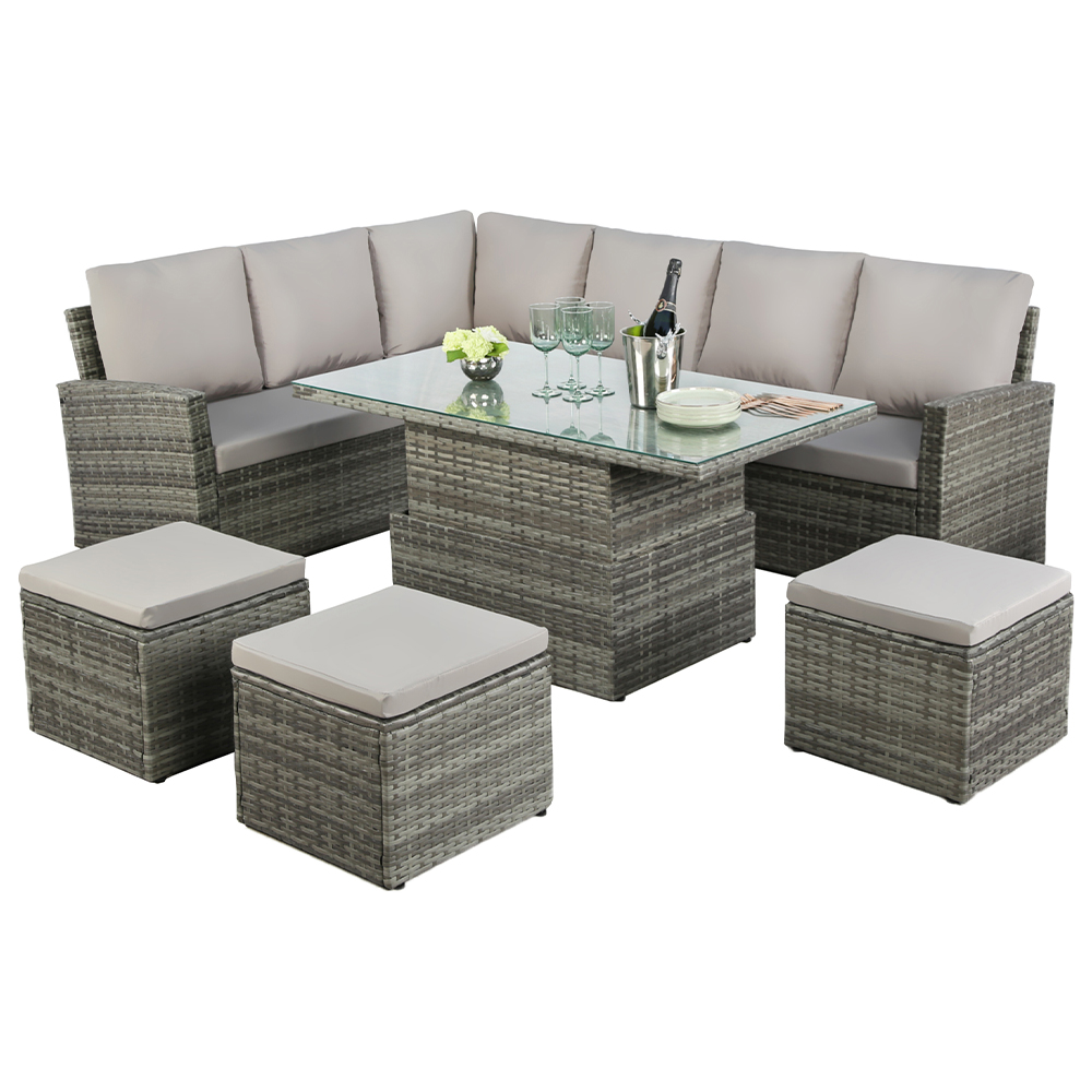 Home Garden Direct Pelias 8 Seater Rattan Corner Sofa Set with Rising Table Image 2