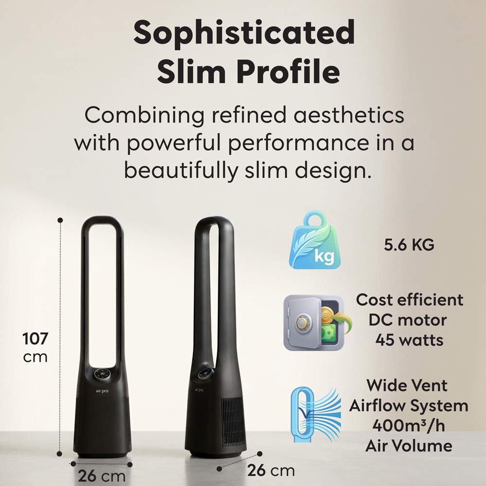 Air Pro Black Oscillating SmartVoice Bladeless Tower Fan with Remote 42 inch Image 9