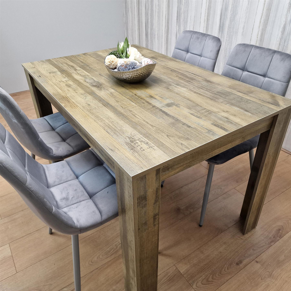 Portland 4 Seater Dining Set Rustic Effect and Grey Velvet Image 4