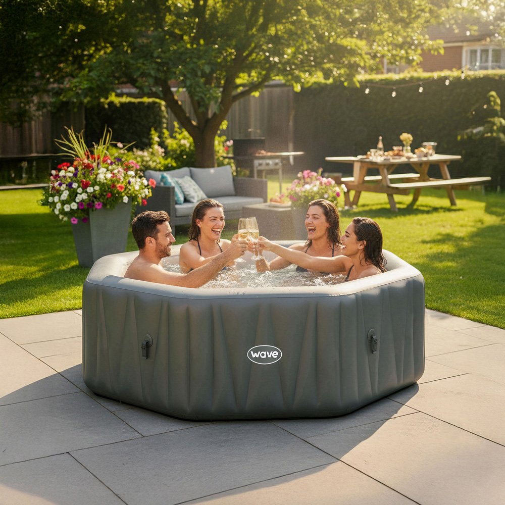 Wave Spas Aegean 6 Person Dark Grey Octagonal Inflatable Hot Tub with EnergySave Bundle Image 2