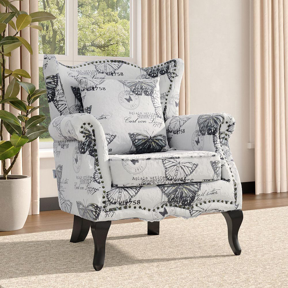 Living and Home Retro Butterfly Velvet Wingback Armchair Image 8