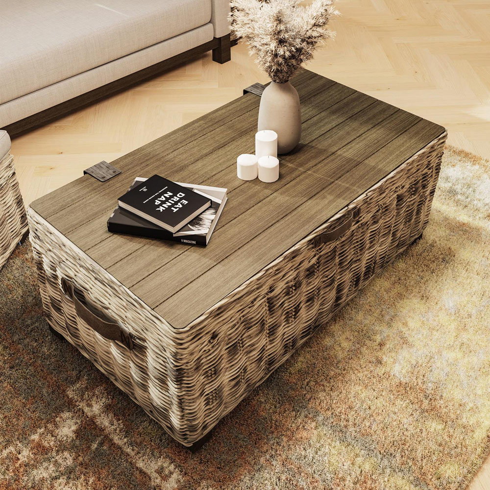 FWStyle Maya Grey Wash Handmade Lift Up Storage Coffee Table Image 5
