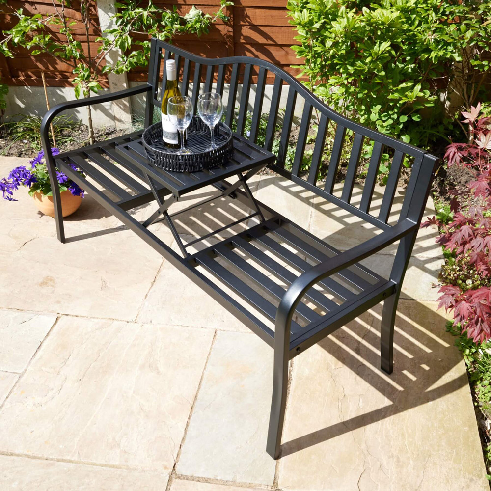 Home Source Valletta 3 Seater Black Garden Bench Loveseat Image 3