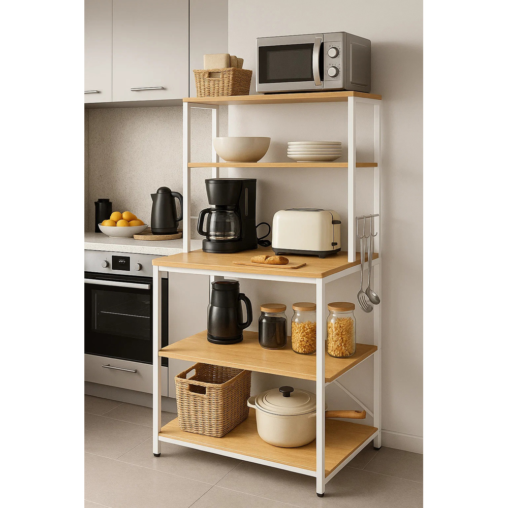 Kitchen Cooking Racks Modcraft 6 Shelf White Kitchen Storage Rack with 6 Hooks | Homebase