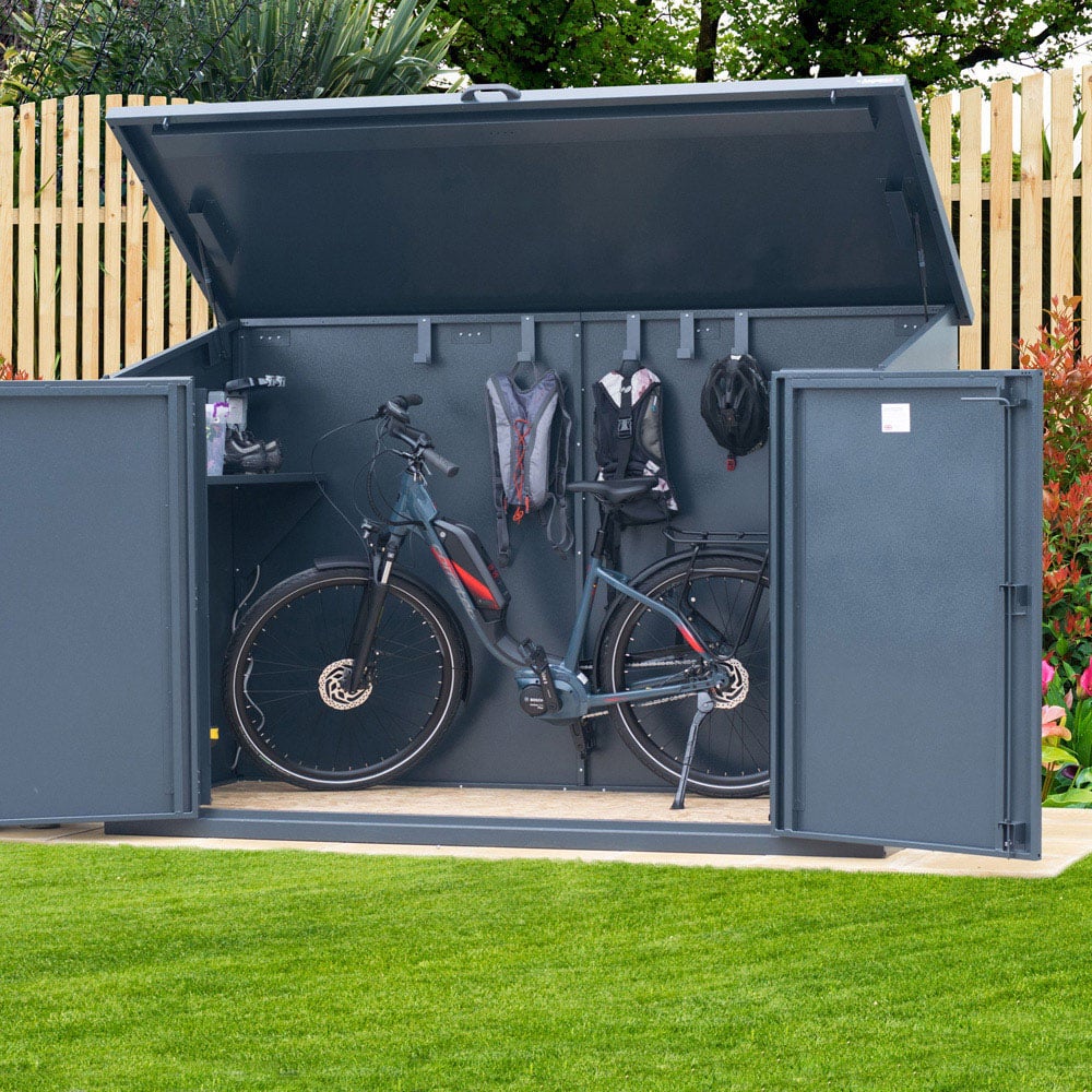Asgard Maxess E Pro 8 x 4ft Double Door Grey Bike Storage Shed Image 2