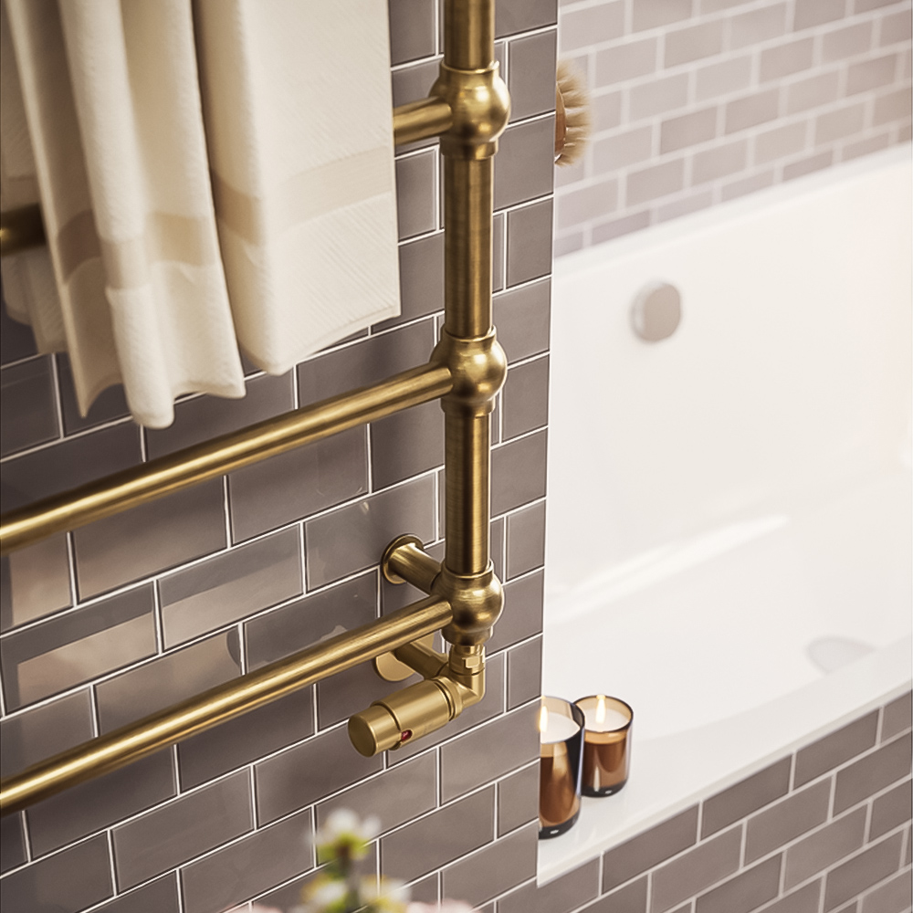 Terma Retro 1050BTU Brushed Brass Heated Towel Rail 1170 x 504mm Image 7