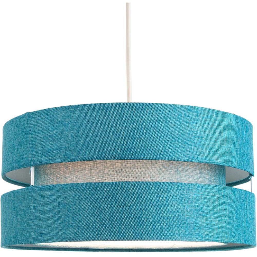 Happy Homewares Contemporary 3 Tier Teal Linen Fabric Pendant Shade Image 2