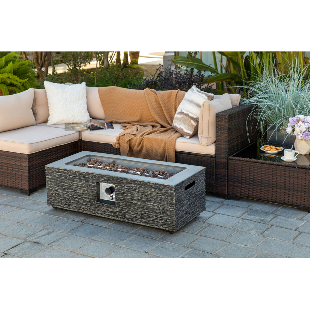Teamson Home Grey Rectangle Faux Stone Outdoor Gas Fire Pit 106cm Image 9