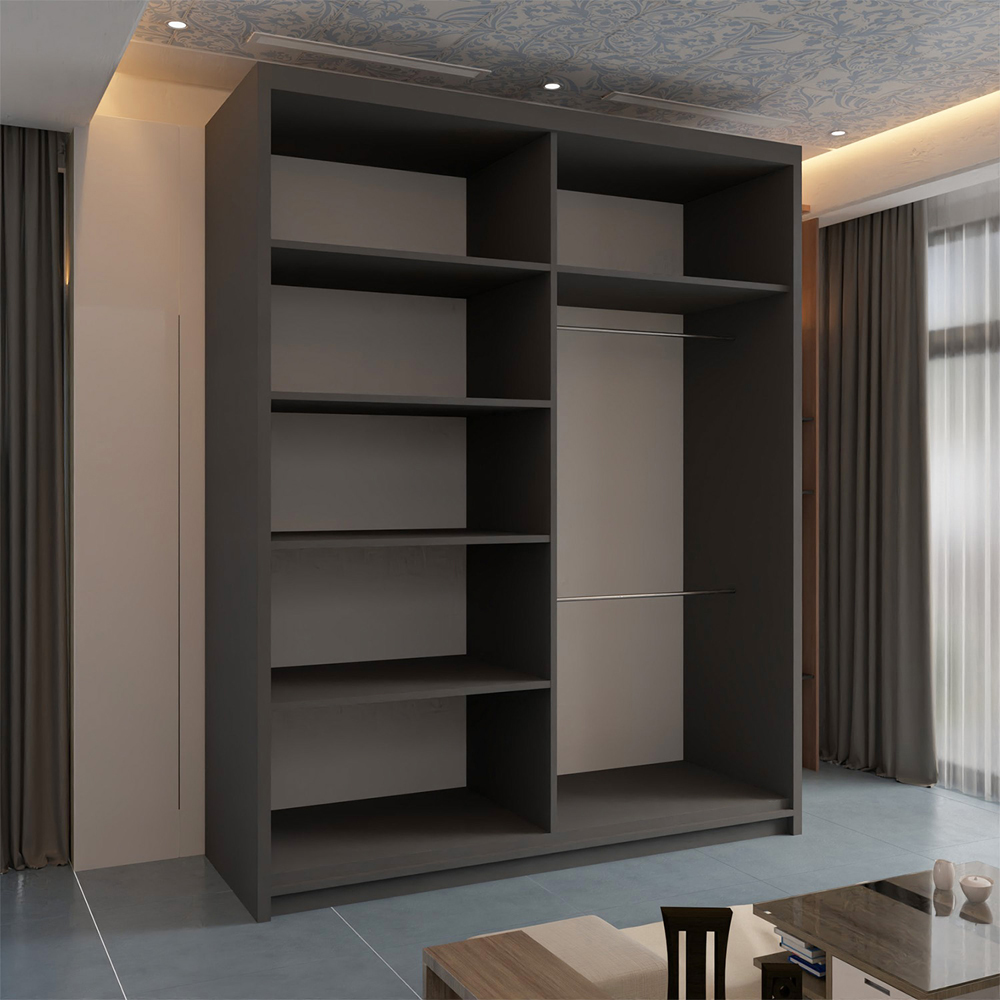 Sliding Wardrobes 4U Batumi 2 Door Grey Compact Curved Mirrored Wardrobe Image 3