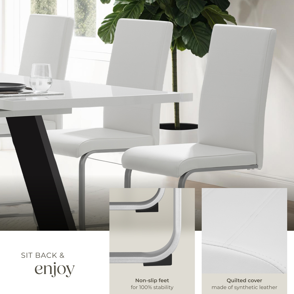 tectake Set of 6 White Cantilever High Backrest Dining Chair Image 8