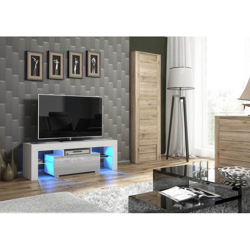 Creative Furniture Floe White and Grey Gloss Single Door 3 Shelf TV Unit Image 7