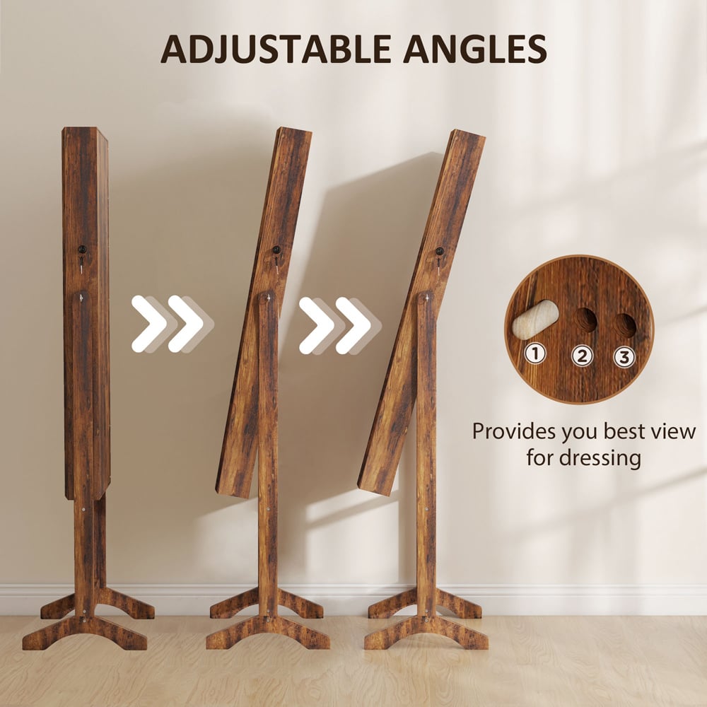 Portland Rustic Brown Mirrored Lockable Jewellery Cabinet with LED Light Image 6