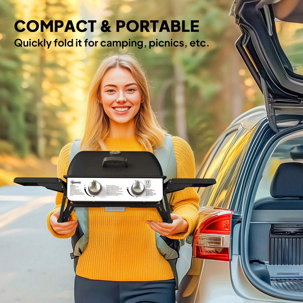 Outsunny Black Portable Tabletop Gas Barbecue Grill with Thermometer Image 8