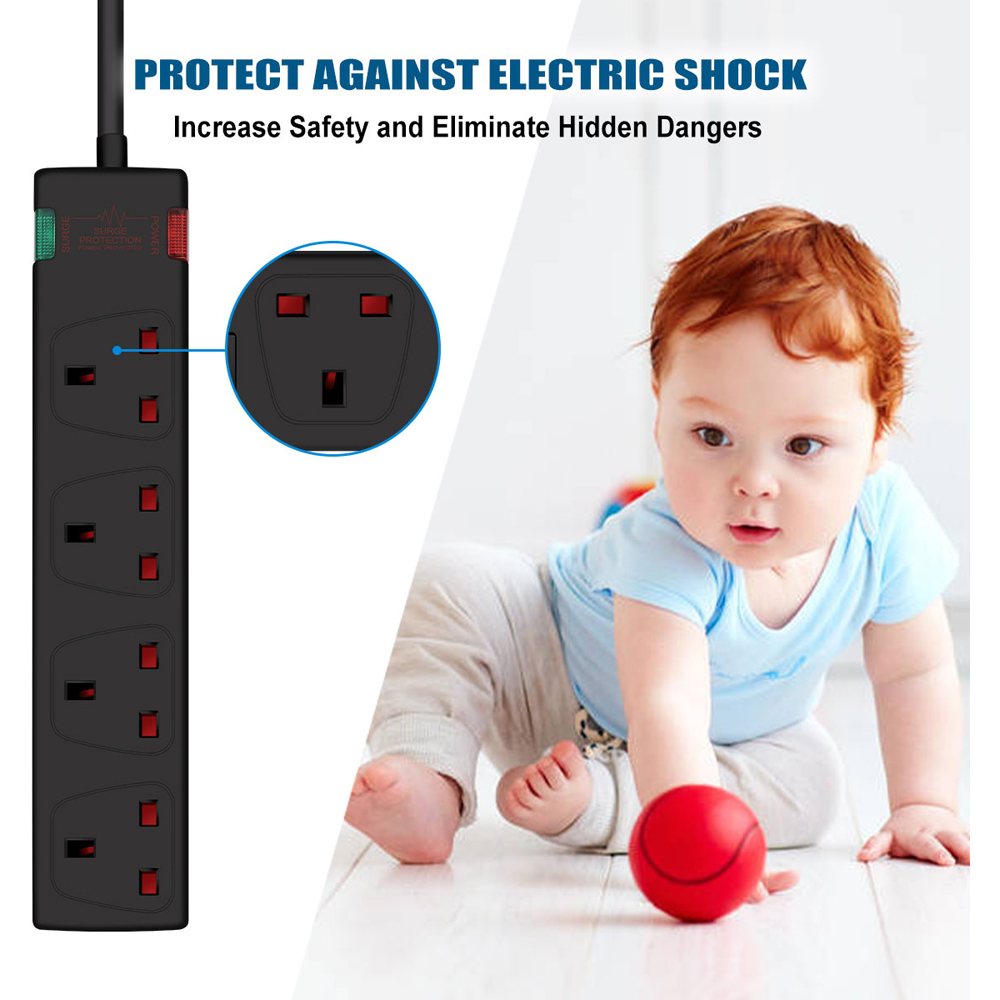 ExtraStar Black 13A 1m 4 Socket Surge Protected Extension Lead Image 5