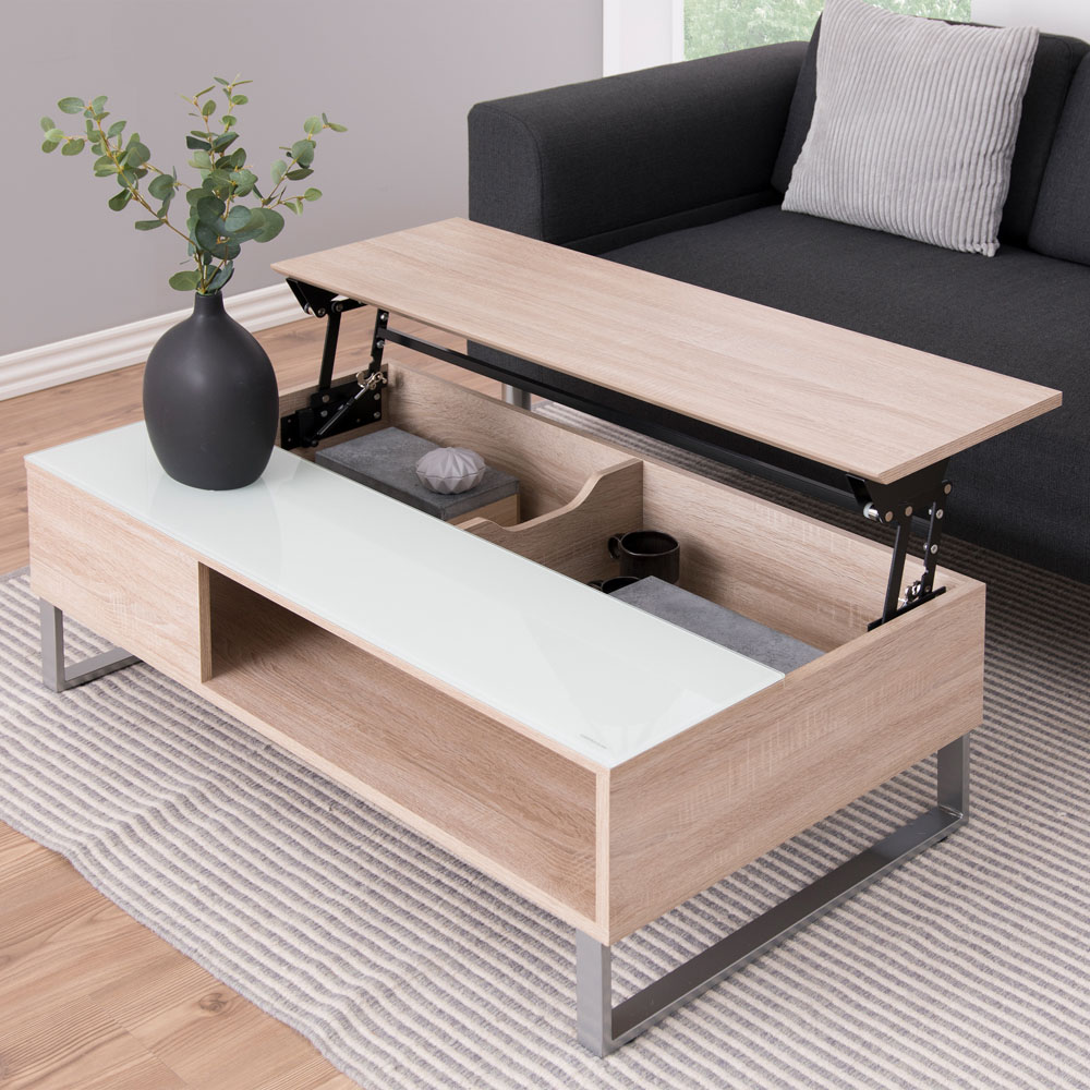 Florence Azalea Single Shelf White and Oak Lift Up Coffee Table Image 1