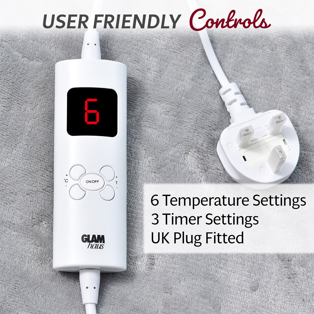 GlamHaus Light Grey Electric Throw 160 x 130cm Image 3