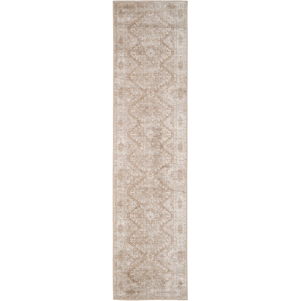 Kukoon Neutral and Beige Bordered Geometric Distressed Rug 240 x 60cm Image 1