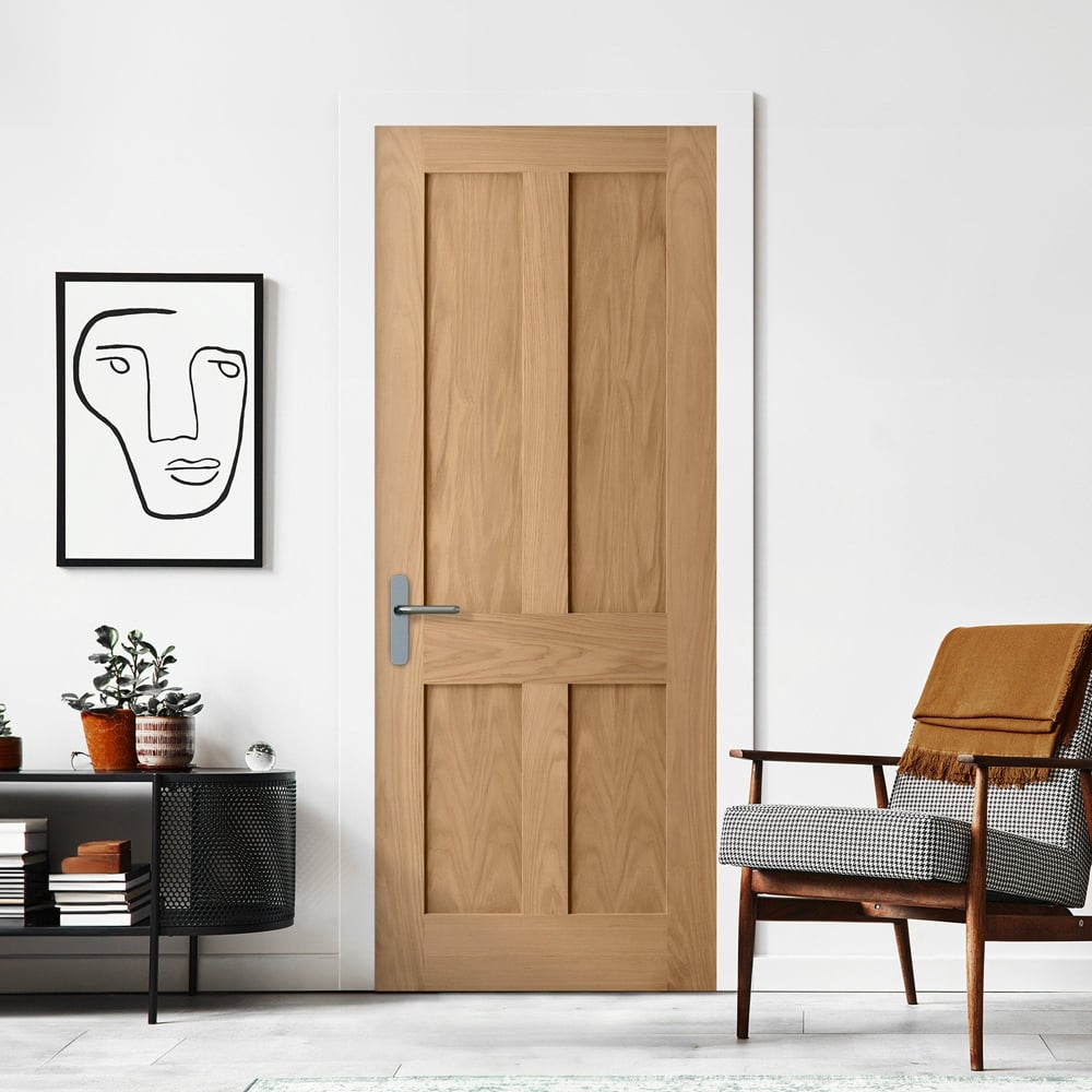 Victorian Oak Veneer 4 Panel Flat Internal Door 1981 x 838 x 35mm Image 2