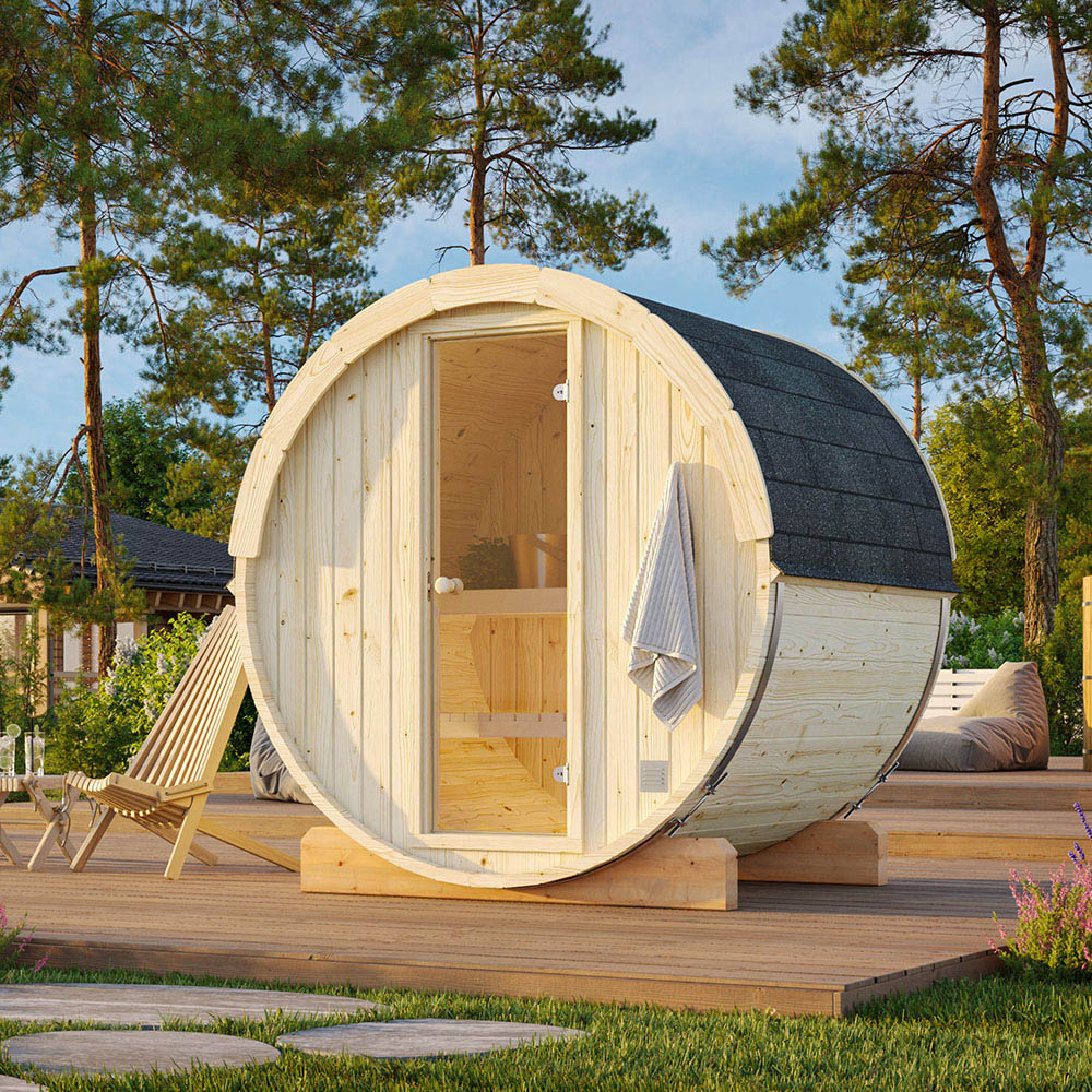 Palmako Anita 6.5 x 5.2ft Outdoor Barrel Wooden Sauna Image 2