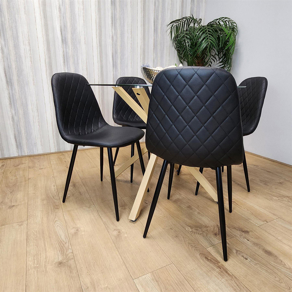 Portland Clear Glass and Leather 4 Seater Dining Set Black Image 3